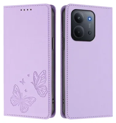 Obrázek produktu pro Kožené pouzdro pro Xiaomi Redmi 15C 5G/4G, motýlí ražbou, peněženkové flip pouzdro se stojánkem Světle fialová