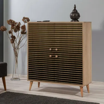 Image de Agyemang - Buffet, 95x36x111h cm Chêne Marron, 3 Étagères