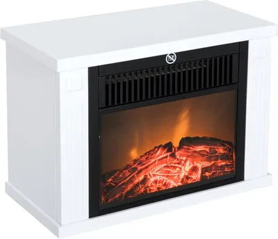 Zdjęcie produktu dla Kominek elektryczny HOMCOM z grzałką, kominek elektryczny z efektem płomienia LED, kominek dekoracyjny 600/1200 W, piec kominkowy elektryczny, biały
