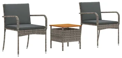 Produktbild von Garten Bistro Set mit Kissen 3-teilig Grau Poly-Rattan