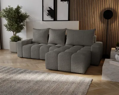 Image de Canapé d'angle avec fonction sommeil Wilson Boucle - Canapé d'angle 255 cm, Canapé avec coffre de lit - droite, Gris foncé (Anthology 18)