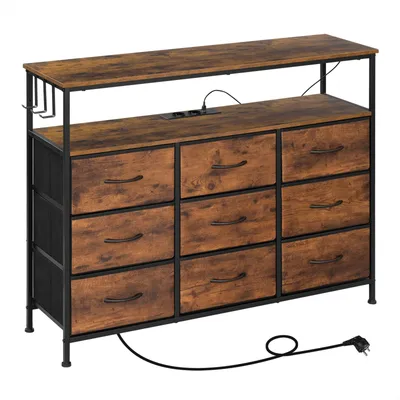 Image de Commode - Rangement - 9 tiroirs en tissu - Bois - 30 x 110 x 85 cm - À assembler - Marron rustique