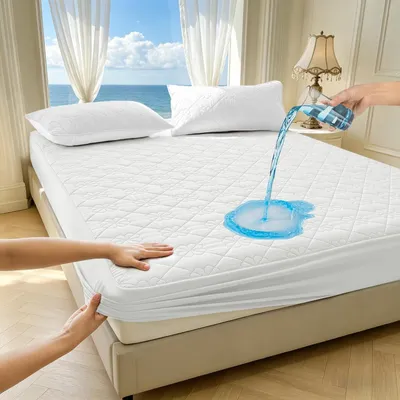 Zdjęcie produktu dla Ochraniacz na materac 180x200 cm, wodoodporny, oddychający, cichy, możliwość prania, kolor biały