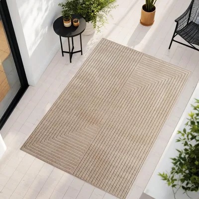 Produktbild von Teppium Outdoor Teppich, Modern Boho Design, 3D Effekt, Robust und UV-Beständig, ideal für Terrasse Wohnzimmer & Küche, Grösse: 280x370 cm