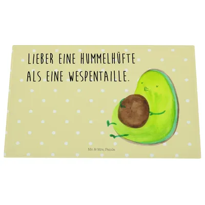 Produktbild von Mr. & Mrs. Panda Glasbrettchen Avocado Pfeifen - Gelb Pastell - Geschenk, Schneidplatte Glas, Schneideplatte, schneidbrett, Küchenbrett, Glasschneidebrett, Diät, Abnehmen