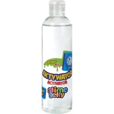 A clear plastic bottle containing a clear liquid, with a colorful label.