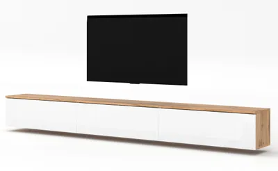 Image de AX LIVING Lowboard 3x100cm Loriano TV Board chêne wotan/blanc brillant