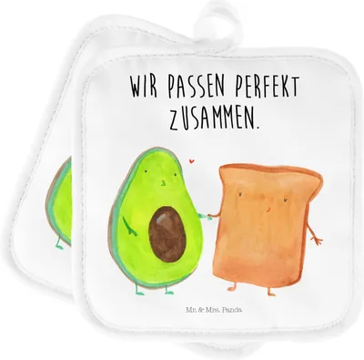 Produktbild von Mr. & Mrs. Panda Topflappen Avocado Toast - Weiß - Geschenk, Kochlappen, topfhalter, Freundin, Topfuntersetzer, Toastbrot, Hochzeit, Topflappenset, Vegan, Ofenlappen
