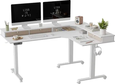 Image de FEZIBO Bureau à trois moteurs réglable en hauteur électriquement en forme de L 190x160cm