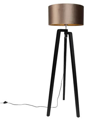 Produktbild von Stehleuchte Schwarz Stativ mit Braunem Schirm mit Goldener Innenseite 50cm Puros