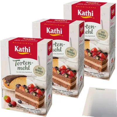 Produktbild von Kathi Backmischung Tortenmehl 3er Pack (3x400g Packung) + usy Block