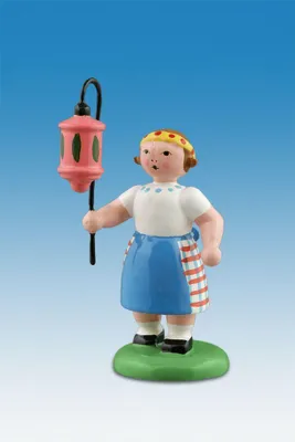 Obrázok produktu pre Drevená figúrka dievčatka s farebným lampášom Výška 6,5 cm NOVINKA