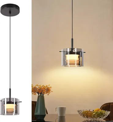 Image de Lampe suspendue ZMH pour table à manger, lampe suspendue en verre à 1 ampoule, lampe de salle à manger suspendue de 140 cm, suspension LED réglable en hauteur, lampe suspendue pour salle à manger et couloir