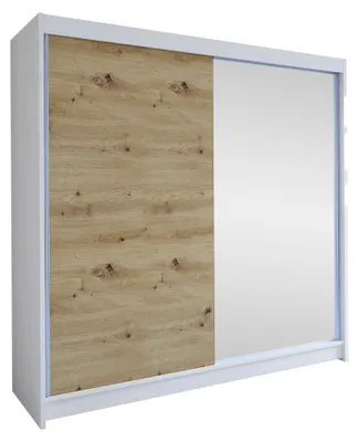 Produktbild von MIRJAN24 Schiebetürenschrank Talin I, Stilvoll Schlafzimmer Kleiderschrank (Farbe: Weiß / Artisan Eiche + Spiegel)