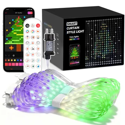 Image de Guirlandes lumineuses de 2x2 mètres, 400 LED, 100 modes, indice de protection IP44, guirlande lumineuse rideau, contrôle par application/télécommande, pour Noël, mariages, fêtes, jardins, multicolore