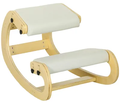 Obrázok produktu pre Ergonomická stolička na sedenie s oporou pre kolená – sedadlo určené do kancelárie – s 6-stupňovým nastavením výšky – polstrované – drevený rám – biela farba