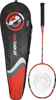 Zdjęcie produktu dla Rakieta do badmintona Enero Pro 32 z torbą transportową - Lekka i stabilna (97 g) - Aluminium i drewno - Ergonomiczny uchwyt - Do użytku wewnątrz i na zewnątrz - Z regulowanym paskiem na ramię