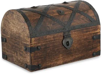 Produktbild von Ibenzoa® Handgefertigtes Schmuckkästchen aus Mangoholz – Piraten‑Schatzkiste mit vintage Muschelstreifen, 23×15×15 cm (Außen) / 18×13×13 cm (Innen)