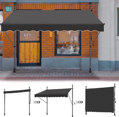 Produktbild von LARS360 Dunkelgrau 250cm Klemmmarkise Balkonmarkise mit Handkurbel ohne Bohren Höhenverstellbar Sonnenschutz wasserdicht 200cm breit