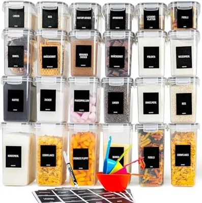 Productafbeelding van PromoHome® Set van voorraadpotten – 24 luchtdichte kunststofcontainers, 20 liter, zwart, 15 x 20 x 10 cm