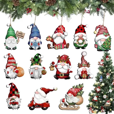 Obrázok produktu pre Vianočné ozdoby z dreva, 36 kusov. Postavičky elfov, Santa Claus, vianočný stromček, visiacie dekorácie