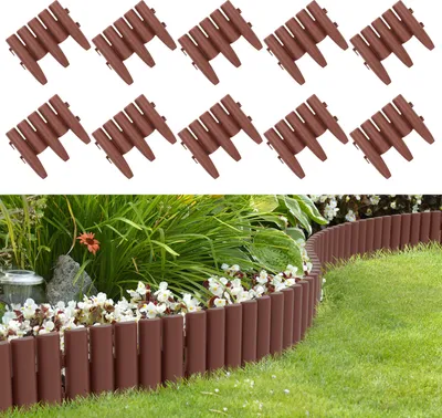 Image de Hengda 20 pièces Bordure de pelouse aspect bois Bordure de tonte Bordure de parterre plastique pour jardin, prairie 5,6m brun