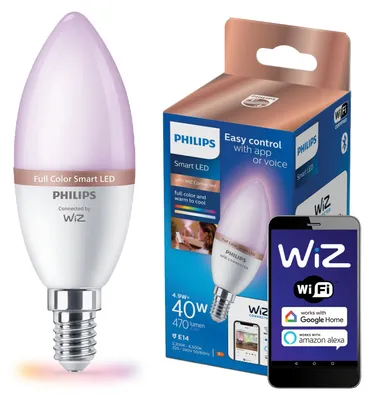 Zdjęcie produktu dla Philips Świeczka 4,9 W (odp. 40 W) C37 E14, Wi-Fi/Bluetooth, Wi-Fi 4 (802.11n), 802.11b, 802.11g, LED, E14, C37, Wielo