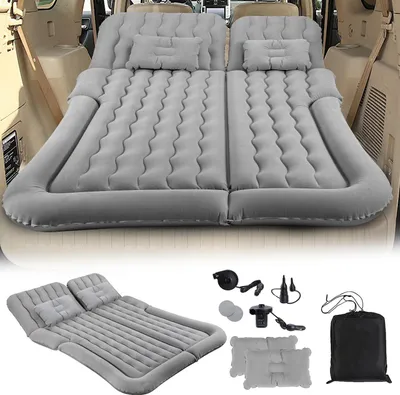 Image de Izrielar Matelas pneumatique pour voiture Matelas gonflable pour camping-car Matelas gonflable pour voiture SUV Coffre arrière Matelas de voyage avec pompe Oreiller Lit de voiture Gris