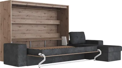 Produktbild von Schrankbett 160x200 Horizontal M2 (Tiefe 55cm) Ecksofa Anthrazit Wildeiche