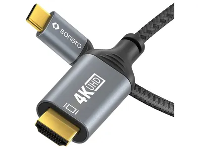 Produktbild von SONERO USB-C/HDMI-Kabel, 4K60, 18Gbps, Stecker/Stecker, grau/schwarz, 2 m