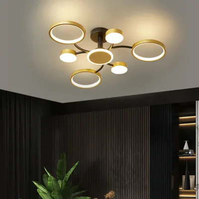Produktbild von Deckenleuchte, Runde Wohnzimmerlampe, Goldene Schlafzimmerleuchte, Vintage Deckenleuchten mit Fernbedienung, Esszimmer, Deko