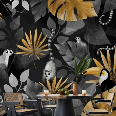 Produktbild von Vlies Fototapete - Happy lemurs 400x280 cm Blumen b-A-10025-a-c