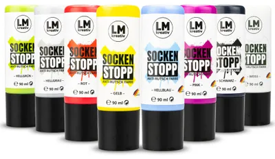 Produktbild von LM-Kreativ Socken Stopp Set 8 x 90 ml, bunte Mischung – Anti-Rutsch-Farbe