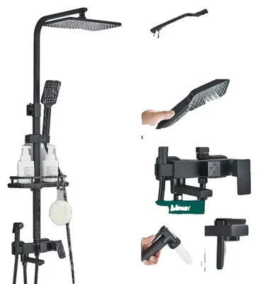 Produktbild von Duscharmatur-Set, Wandmontage, Warm- und Kaltwassersteuerung, Schwarz B mit Bidet