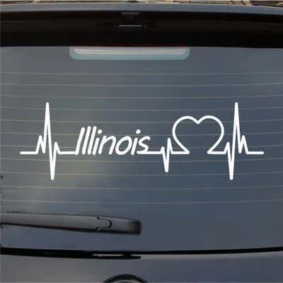 Produktbild von Heckscheibenaufkleber Illinois Herzschlag Puls Staat USA Liebe 55x17 cm Weiss Glanz Auto Aufkleber Sticker