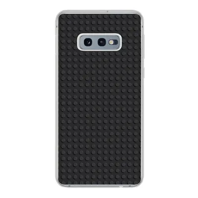 A black phone case with a Lego-like texture is shown against a white background.