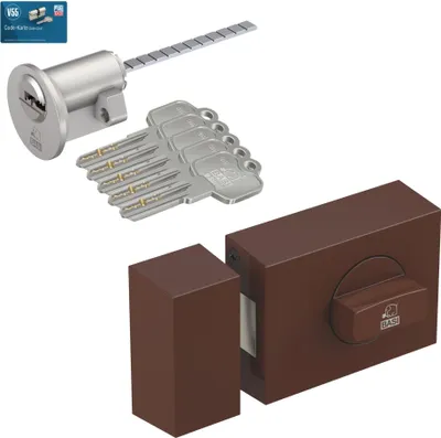 Produktbild von BASI - Türzusatzschloss mit Außenzylinder - SET - KS 500 - 70 mm - Braun - käntig - VB1305-0204