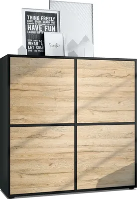 Produktbild von Vladon Highboard Cuba V2 Schrank 104 x 105,5 x 35,5 cm Sideboard mit 8 Fächern,  Germany, Korpus in Schwarz matt / Fronten in Eiche Natur