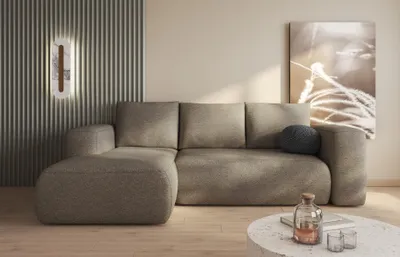 Produktbild von Easy4You Lambi Ecksofa L-Form Links 266 x 89 x 164 cm mit Schlaffunktion und Stauraum - Schlafsofa mit Bettkasten - Moderne Wohnzimmermöbel – Stoff: Boucle 03