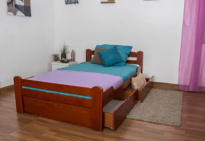 Produktbild von Einzelbett / Gästebett "Easy Premium Line" K4 inkl. 2 Schubladen und 1 Abdeckblende, 120 x 200 cm Buche Vollholz massiv Kirschfarben