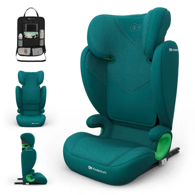 Produktbild von Kinderkraft JUNIOR FIX 2 PLUS Kindersitz, verstellbare Kopfstütze, H-GUARD, SPS, ISOFIX, Gurtmontage, AIR FLOW Bezug, Grün, mit Auto-Organizer
