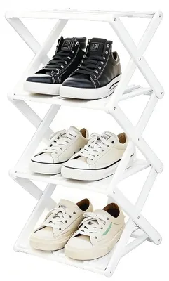 Image de Étagère pliante en bambou pour chaussures, avec 3 niveaux