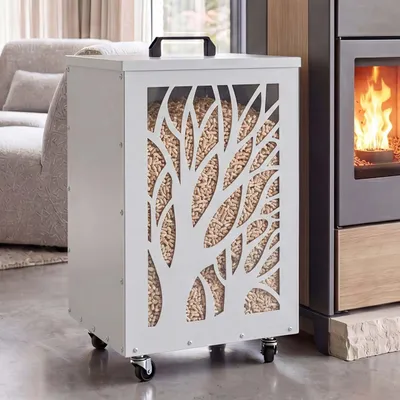 Image de Conteneur à granulés HWC-Q30, bac à granulés, boîte de rangement pour, par exemple, l'alimentation animale, pieds en roulettes, dimensions : 64 x 36 x 36 cm, couleur : blanc/gris clair