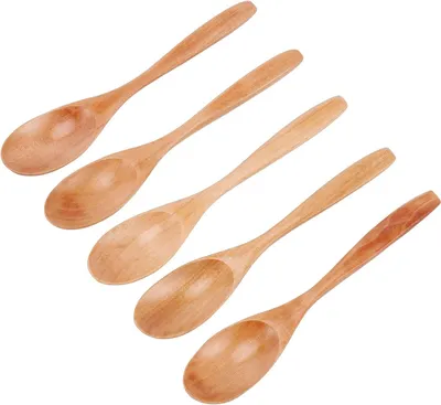 Produktbild von 5-teiliges Holzlöffel-Set zum Rühren, Servieren und Essen von Honig, Kaffee, Tee und Desserts