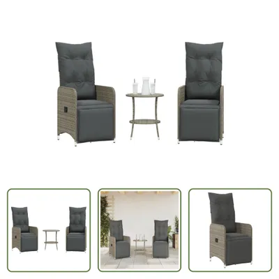 Produktbild von The Living Store Outdoor-Lehnstühle 2 Stk. mit Tisch Grau Poly Rattan