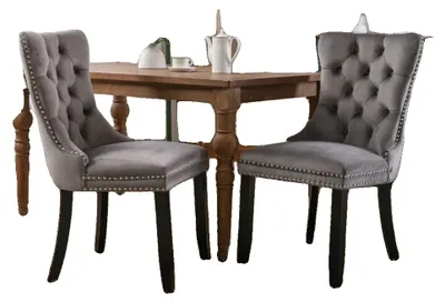 Immagine prodotto di Sedia da pranzo, rivestimento in velluto, gambe in legno massello, grigio CQY