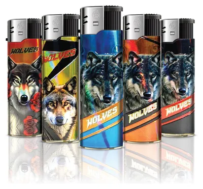 Produktbild von 10 Stück Elektronik Feuerzeug Nachfüllbar Wolf Motiv