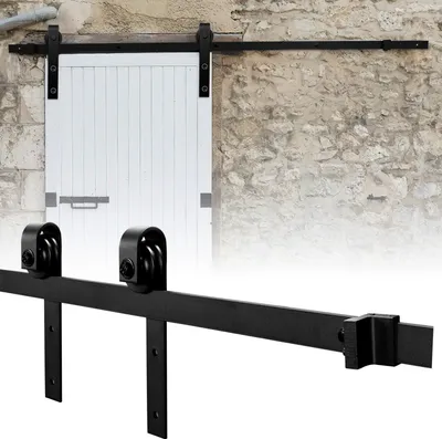 Obrázok produktu pre Hengda posuvné dvere kovanie miestnosti dvere kovanie Veľké koleso stodola dvere zaťaženie 150kg bežiace koľajnice posuvné dvere systém sada 152 cm