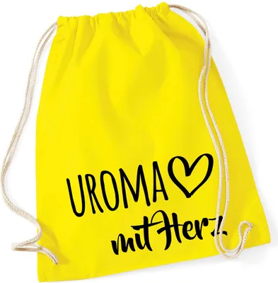 Produktbild von Huuraa Turnbeutel Uroma mit Herz 12 Liter Yellow Baumwolle Rucksack Geschenkidee