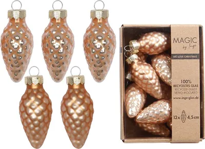 Produktbild von Inge‘s Christmas Decor 16410 P045, Weihnachtsbaumschmuck, Glas, Gold, 45 mm, 12 Stück(e), Box